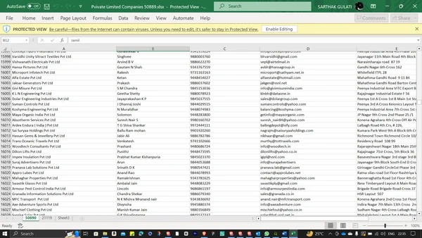 Sample Data — Private Limited Companies (50,889 rows)